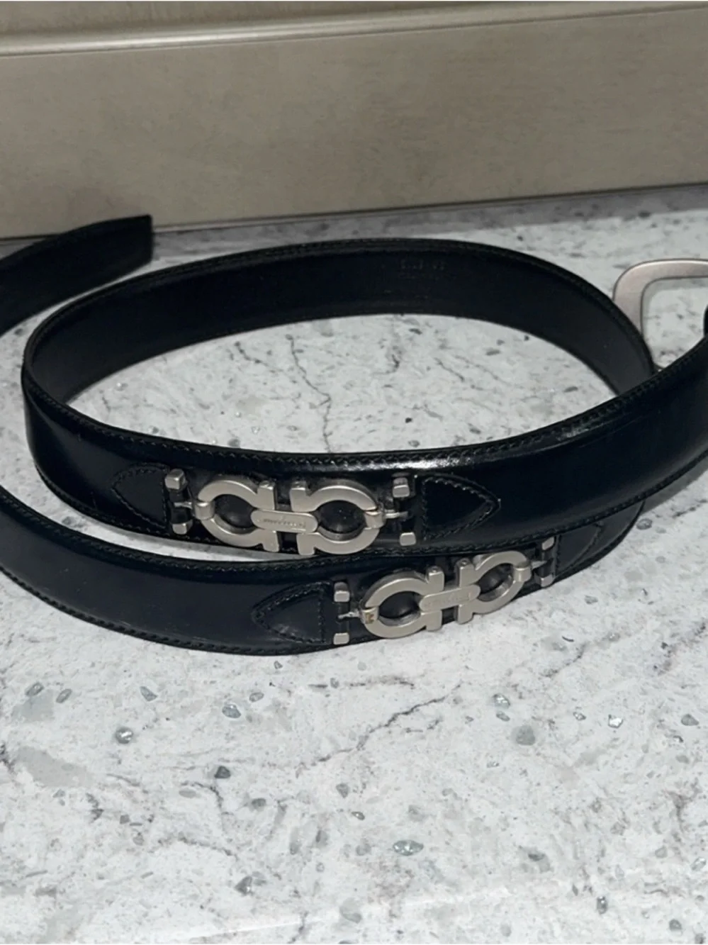 Salvatore Ferragamo Black Leather Women’s Belt with Silver Hardware AUTHENTIC